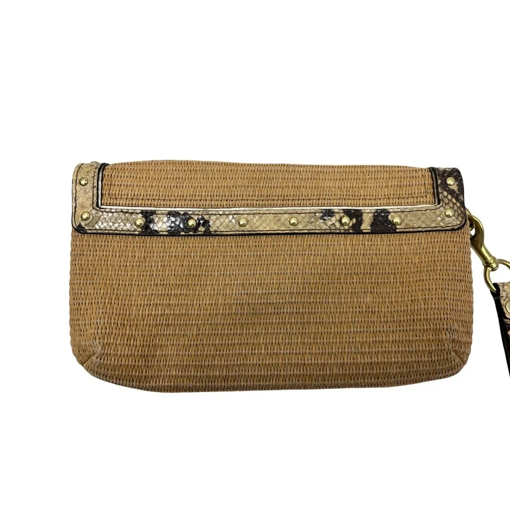 Coach Wristlet Clutch Womens‎ Small Tan Good Straw Snakeskin Studded 45275